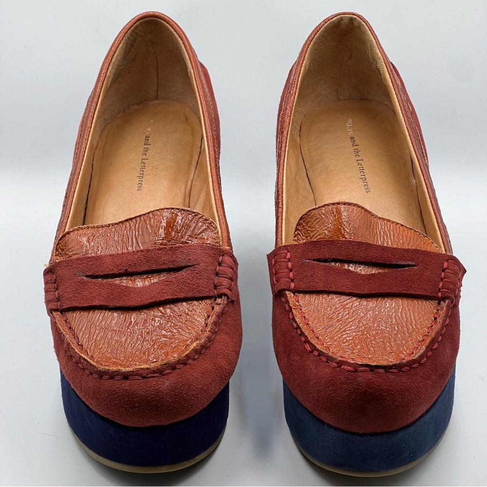 Pilcro & The Letterpress Blue Red Orange Wedge Loafer Sz. 8.5 Anthropology - Picture 2 of 8